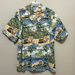 Styled By RJC Men's Hawaiian Shirt USA Made Surf Boards Woodie Wagon XL